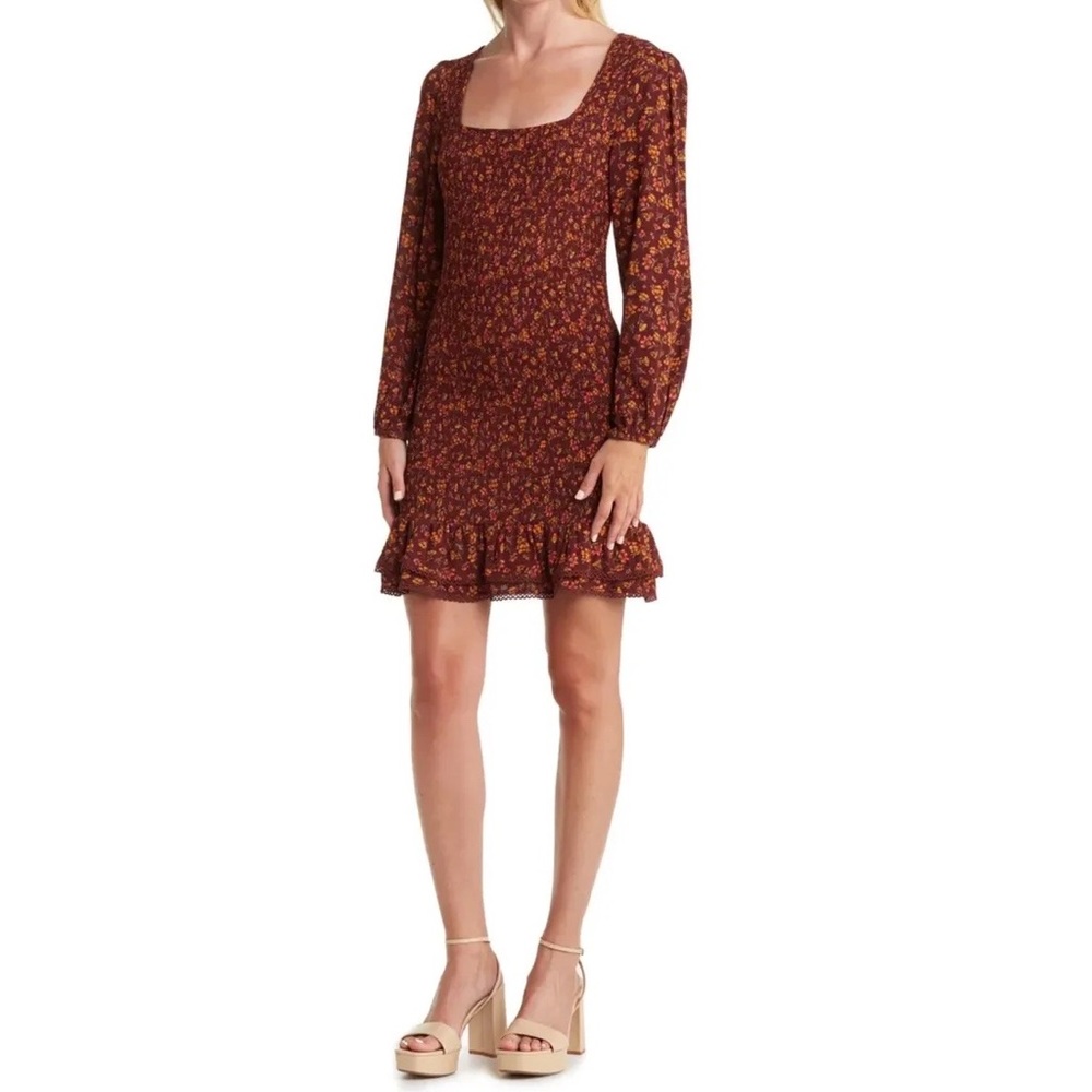 Lost + Wander | Party at Dusk Ditsy Floral Smocked Long Sleeve Mini Dress Size M